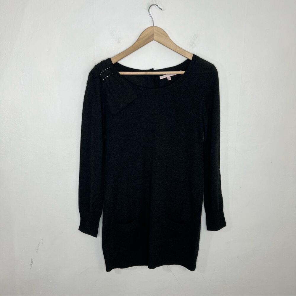 Rebecca Taylor Shoulder Bow Wool Button Back Tunic Sweater Size Medium